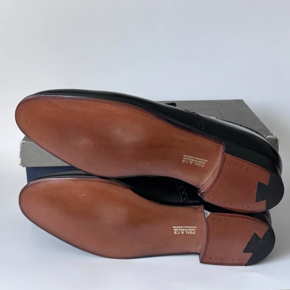 Peal & Co Brooks Brothers Wingtip Loafers Brogue BLACK Dress Shoes Men's 9 $698
